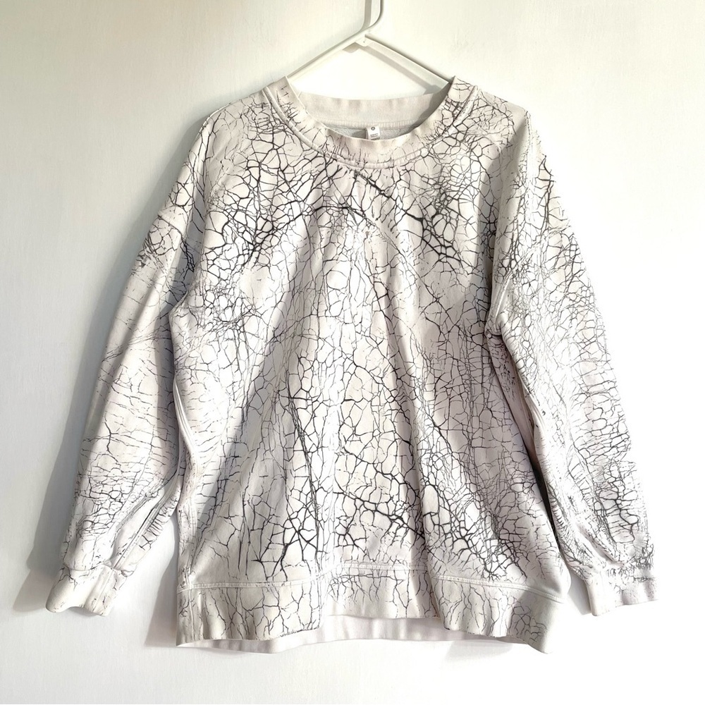 Lululemon Perfectly Oversized Crewneck White Black Crackle Print Womens 8